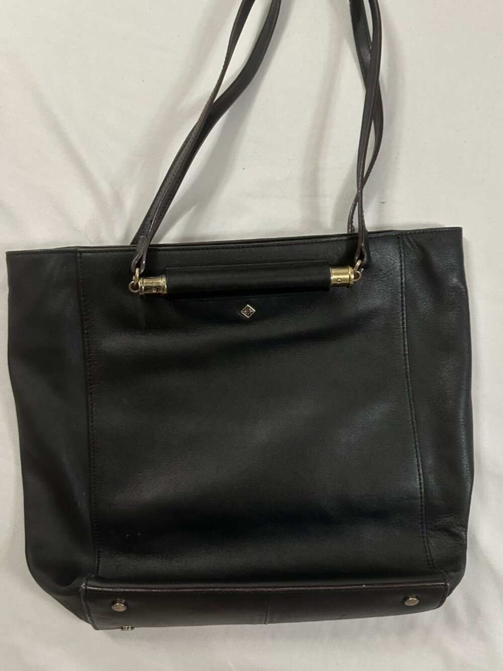 Antonio Melani Black Leather Large Tote Shoulder Bag Gold Hardware